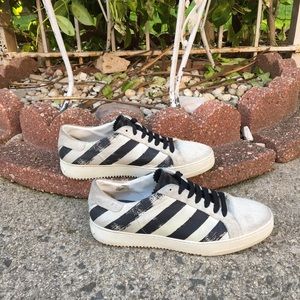 Off-White diagonally striped  White Striped Leather Sneakers